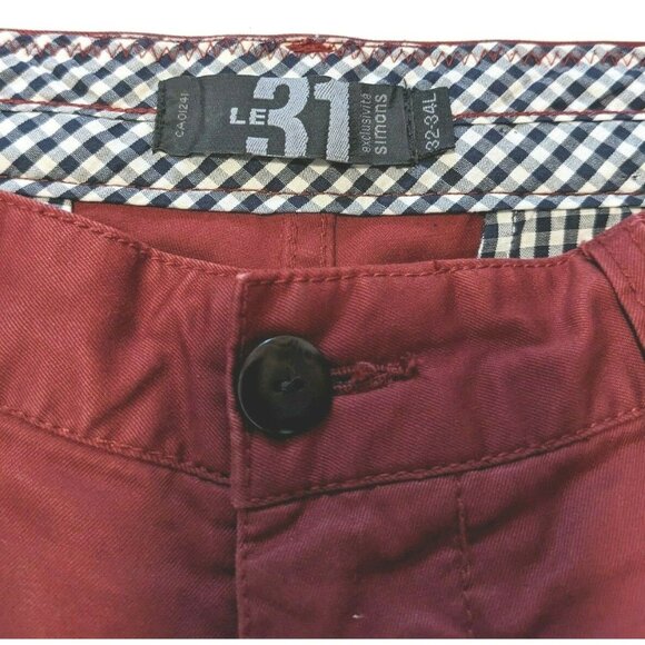 Le 31 Simons Men's Pants Stockholm Fit Burgundy 5 Pockets Size 32-34 L - Picture 3 of 9